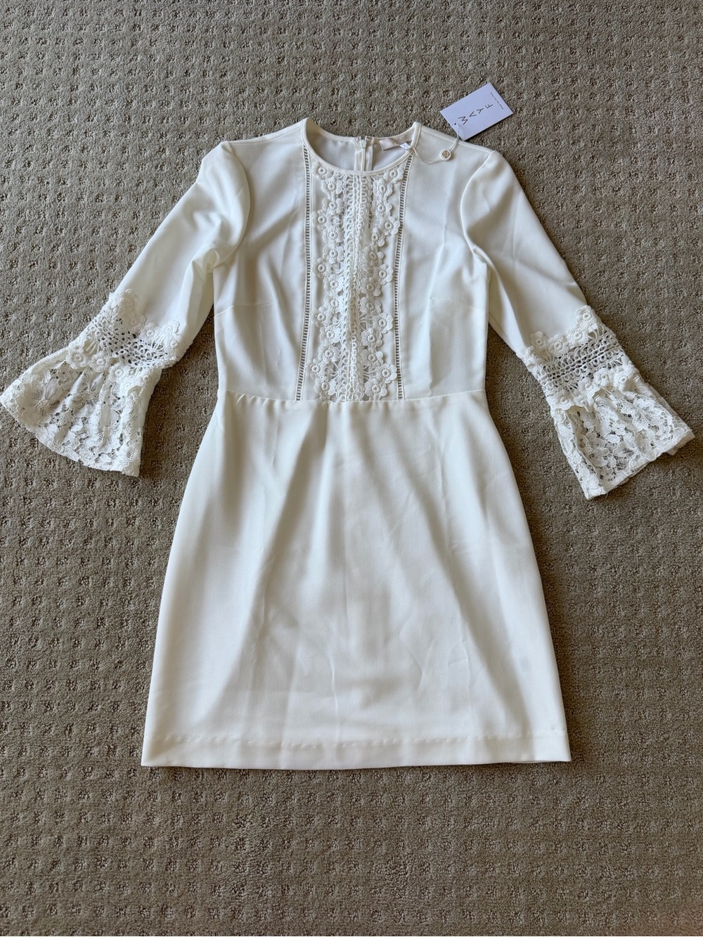NWT WAYF Lace-Trim Ivory/White Dress With Bell Sleeves